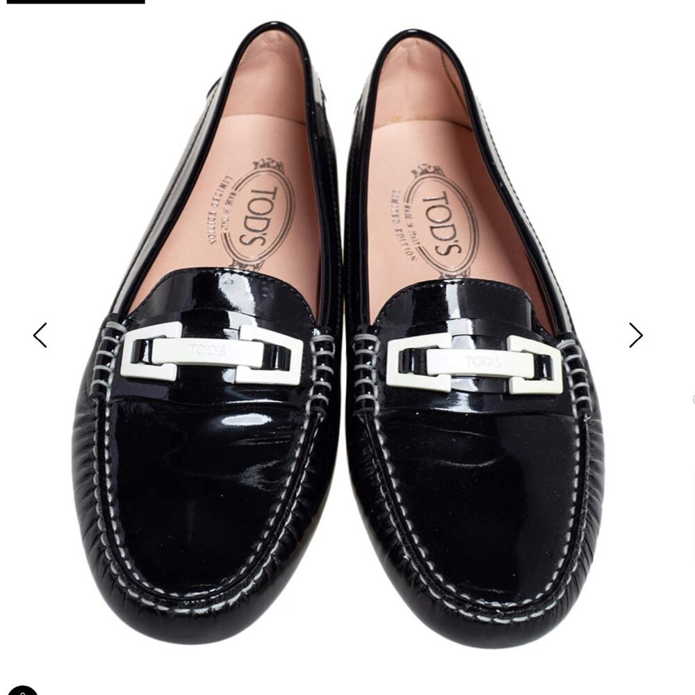 Tod's Black Patent Leather Horsebit Loafers Size 36.5
